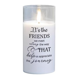 Cottage Garden PGC-06-43WH Friends We Meet Along The Way 6 x 3 Inch Flickering Flame LED Glass Candle
