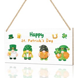 Happy St. Patrick's Day Sign Gnome St Patricks Day Decorations for Home Wall Porch St. Patricks Decorations Sign for Front Door Outside 12 x 6 inches