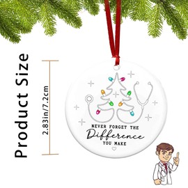 Ceramic Nurse Doctor Christmas Thanksgiving Gift Ornament - 2.83" White Keepsake Stethoscope Tree Design - Unique for Doctors, Nurses, Healthcare Heroes