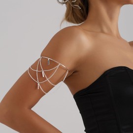 Arm Bracelet Upper Arm Arm Cuff Jewelry for Women Minimalist Arm Cuff Jewelry for Women Gold Arm Cuff Upper Arm Dainty Layered Arm Bangle Bracelet Armband Armlet Jewelry (Silver)