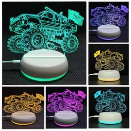 3D Monster Car 3D Illusion Night Lamp Kids Night Lamp New Bedside Desk Decor Monster Truck with White Base Cool Decors for Store Bedroom Office Christmas Gifts for Boys Men Cool Girls Lady