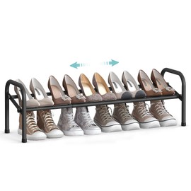 SONGMICS Shoe Rack, Shoe Rack, 1 Tier Metal Shelf, Adjustable Shoes, Standing Shelf for Hallway, Wardrobe, Entryway, Ink Black LMR019B01