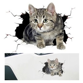 Wanfoou 3D Cat Car Sticker, Car Sticker, 3D Cat Kitten Animal Car Sticker Funny Personality Simulation Motorcycle Decoration Car Styling Sticker