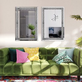 Ruomeng Wall Mirror Rectangular Crystal Crush Diamond Mirror for Home Decoration Accent Mirror for Bathroom, Entryway and Bedroom, 24" x 36"