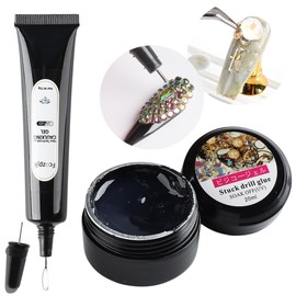 Fcozpjk Nail Glue for Rhinestones, 2Pcs Gem Glue for Nails, Super Strong Nail Rhinestone Glue Needle Designs, Adhesive UV LED Gel Glue for Crystal Diamonds Jewelry Decoration (20ml+15g Glue)