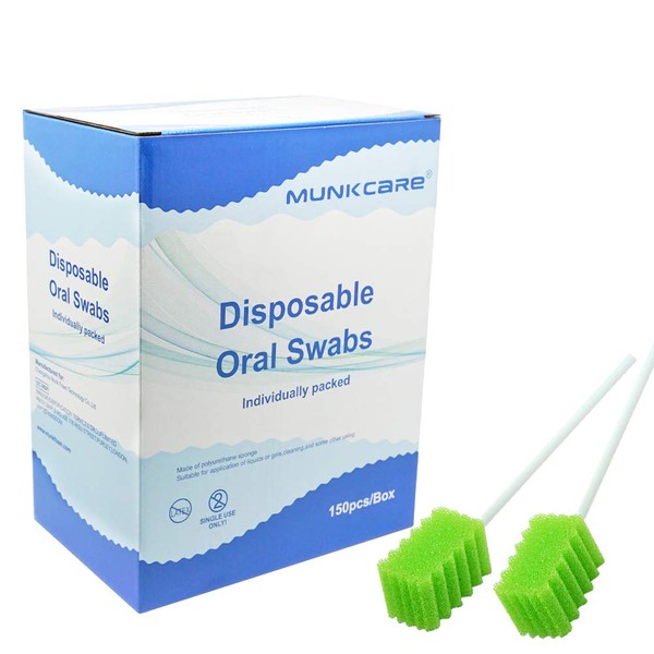 MUNKCARE Dental Swabs Unflavored Swabsticks-Oral Cavity Cleaning Mouth Swab, Tooth Shaped, Untreated Unflavored, Box of 150 Counts (Fruit Green)
