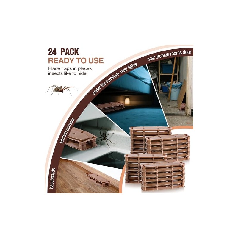 Spider Traps Indoor, 24 Pack Extra Sticky Brown Recluse Traps,