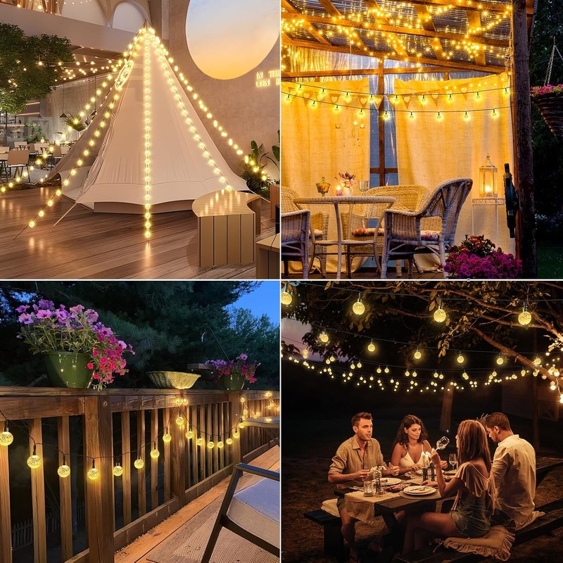 Suyoo Solar-Lichterkette für Außen, 12M 100 LED Kristall Globe Lichter,