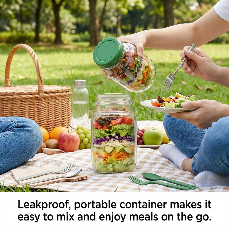 Salad Jar with Side Opening, Mason Jar Salad Leak Proof