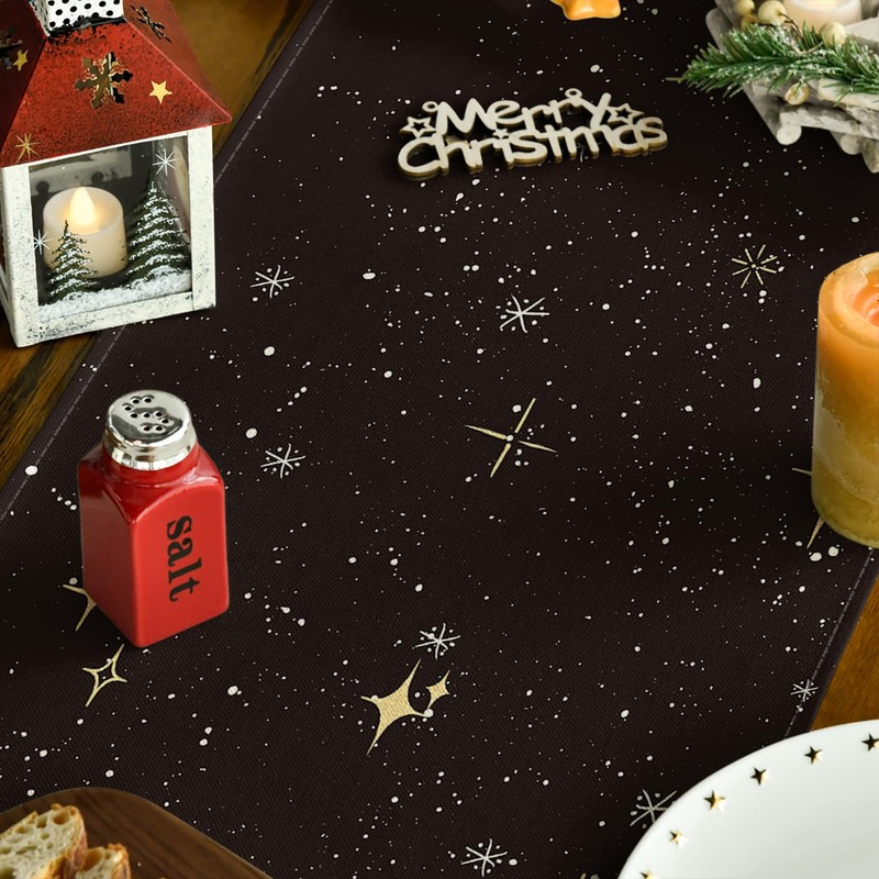 Artoid Mode Black Trees Snowflakes Merry Christmas Table Runner Winter