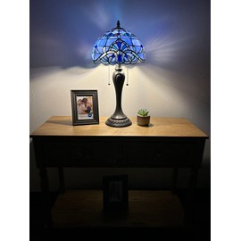 enjoy decor lamps Tiffany Table Lamp Blue Stained Glass Baroque Style Lavender LED Bulbs Included for Living Room Bedroom Bedside 12" W*12" D*22" H