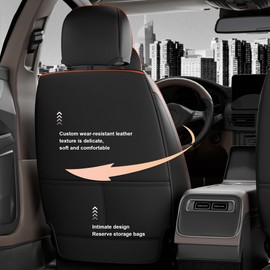 ASLONG 5PCS H7 Front and Back Car Seat Covers Auto Interior Accessories with Water Proof Nappa Leather for Cars SUV Pick-up Truck Universal Comfortable and Breathable (Full Set, Black&Red)