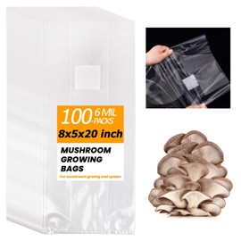 zwxt zwxt 100PCS Mushroom Planting Bag, 8"5"20" Thickened Growing Mushroom Bag, 6 Mil Thick Durable Tear Resistant Planting Kit, 0.2 Micron Porosity Resistant High Pressure Spawning Bag