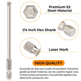 Hakkin 12Pcs Ball End Allen Key Bit Set 100mm Metric Ball End Hex Bits 1/4” Hex Shank S2 Steel Magnetic Allen Wrench Drill Bit Set H1.5-H10 Hex Key for Furniture Assembly