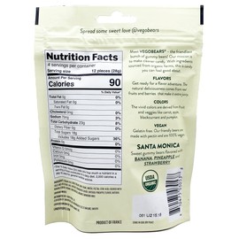Candy People VegoBears Santa Monica Vegan Gummy Bears Organic Gummy Bears, Non-GMO, Banana, Pineapple, & Strawberry Gummies 4 Ounce (3 Pack)