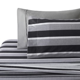 Marina Decoration Ultra Soft Silky Deep Pocket Rich Printed Bedding Rayon from Bamboo All Season 4 Pieces Sheet Set with 2 Pillowcases, Black Grey Stripes Pattern Twin/Single Size
