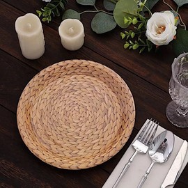 Generic 25 Natural 9 in Woven Rattan Print Disposable Dinner Paper PLATES Party Events, large, Brown, NaturalRattan1