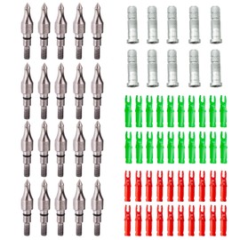 60 pcs Archery Arrow Tips and Pin Nocks, 100 Grain Field Points (20pcs), 40 Pin Nocks, Screw in Bullet Points for 0.244 inch/6.2mm Arrow Shaft (20 Arrow Points+40 insert Nocks +10 connectors)