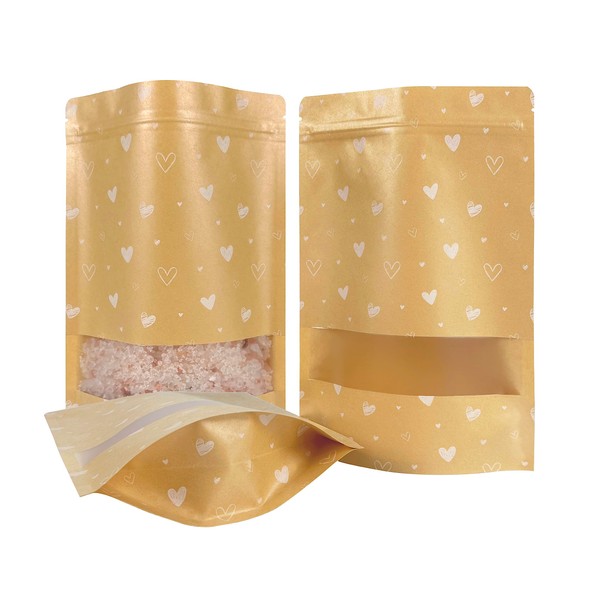 100PCS Stand Up Pouch bag with Window, Kraft Ziplock, 7"x