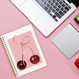 ShowDraven Coquette Preppy Pink Bow Cherry Notebook Journal, Coquette School Supplies, Coquette Gifts Stuff, Coquette Planner Notebooks for Women Girls, Pink Aesthetic Notebooks, 5.5x8.3