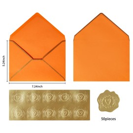 Topeen 50 Pieces A7 Envelopes with Gold Border, 5.24 x 7.21 Inches Envelopes with Gold Stickers for Greeting Cards and Invitation (Dark Orange, A7-5x7)