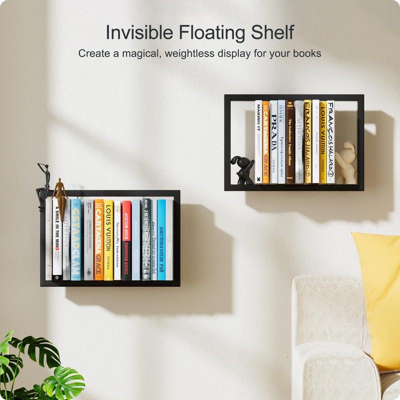 BUTUNITA Floating Book Frame Wall Mount - Invisible Metal Bookshelves