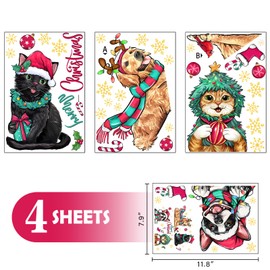 Mfault Merry Christmas Cat Dog Window Clings 4 Sheets, Xmas Golden Retriever Boston Terrier Stickers Decals Decorations, Black Cat Orange Cat 2025 New Year Holiday Home Kitchen Decor Pet Lover Gifts