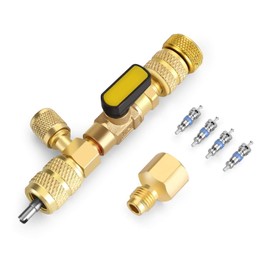 WADEO A/C Valve Core Remover Tool with Dual Size SAE 1/4 & 5/16 Port, 4 Valve Cores with Teflon Seal, Compatible with R22 R12 R407 R410 R404 R32 A/C for HAVC System