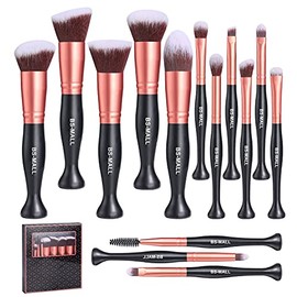BS-MALL - Juego de brochas de maquillaje de pie para base sintética de alta calidad, correctores de polvo, sombras de ojos, juego de 14 brochas, oro  