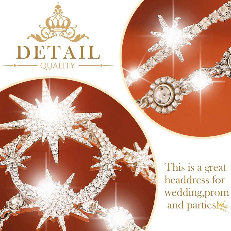 Zoestar Star Moon Crown Headband Rhinestone Bride Wedding Headbands Sparkly