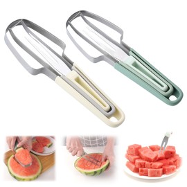 SANLIUSANJIU 2 Pieces Melon Slicer Fruit Slicer, Watermelon Fruit Cutting Fork, 3-in-1 Stainless Steel Fruit Slicer, Summer Watermelon Slicer Tool for Watermelon Dragon Fruit etc