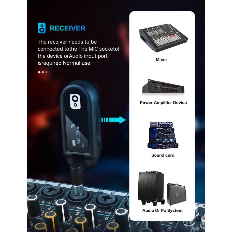 EBJ Wireless Guitar System UHF Wireless Guitar Transmitter Receiver Rechargeable