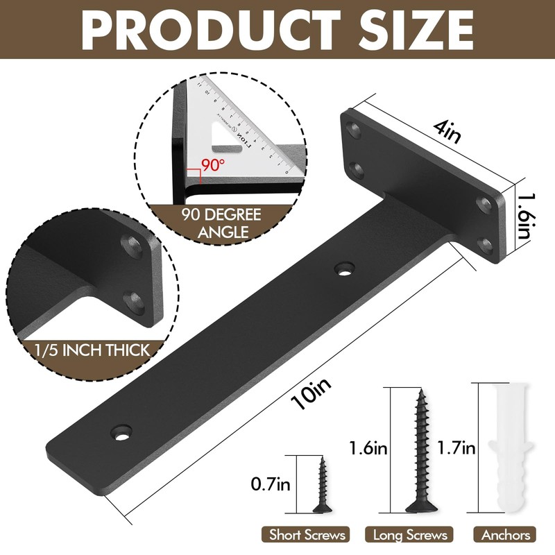 MIUGO 6 Pack Heavy Duty Shelf Brackets 10 inch, Floating