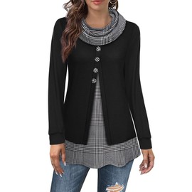 Datuhao Women's Tunic, Long Sleeve, Elegant, 2-in-1 Pullover, Long Sweatshirt, Shawl Collar, Patchwork Jumper