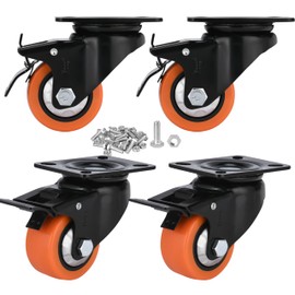 Heavy Duty Industrial Brake Caster,Load Capacity 3000lbs, No Noise Polyurethane Wheel on Steel Hub for Toolbox Workbench (3 INCH)