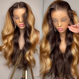 250 Density 13x6 Honey Blonde Wig Human Hair With Baby Hair 4/27 Colored Wigs 13x6 Body Wave Lace Front Wigs Human Hair Pre Plucked For Women HD Transparent Ombre Lace Front Wig Human Hair 24 Inch