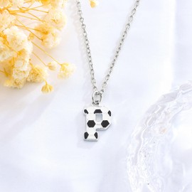 Astellea Football Gifts for Girls Boys Initial Necklace for Soccer Players Lovers Coach Fashion Football Letter Necklace Christmas Birthday Party Jewelry Present for Son Daughter Teenage (P)