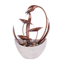 Alpine Corporation ZEN918 Indoor Tabletop Multi-Tiered Metal Falling Leaves Water Fountain with Stone-Filled Base, 14"