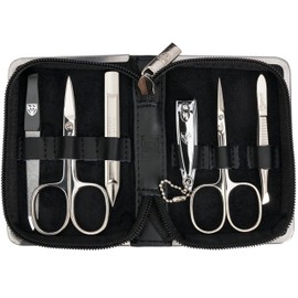 3 Swords Germany - brand quality 6 piece manicure pedicure kit set for professional finger & toe nail care with leather case - Made in Germany - black genuine leather