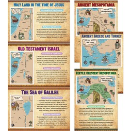 6Pcs Bible Story Map Poster Educational Christian Learning Tool Classroom Decor Religious Church Laminated Posters for Homeschool Sunday School Embark on a Journey Through Biblical History 11" x 15.7"