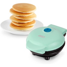 DASH Mini Maker Electric Round Griddle for Individual Pancakes, Cookies, Eggs & other on the go Breakfast, Lunch & Snacks with Indicator Light + Included Recipe Book - Aqua,4 Inch