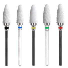 5 Piece Ceramic Nail Drill Set in Corn Shape, Professional 3/32 Inch Nail Cutter Attachments, Cutter Bits for Nail Cutters, Pedicure Drill Bits for Manicure, Pedicure, Shaping and Removing Gel Nails