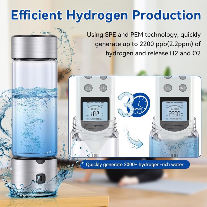 460ml Hydrogen Water Bottle, Rechargeable Hydrogenated Water Generator Bottles, SPE