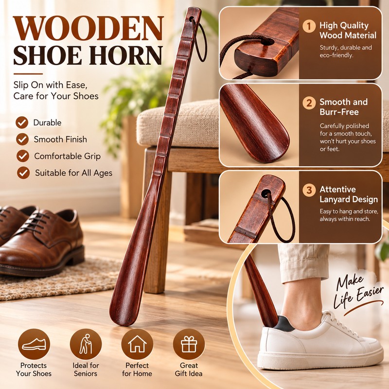 Long Handle Wooden Shoe Horn for Easy Shoe Wearing –