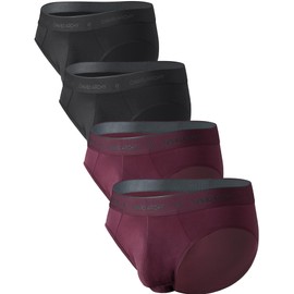 DAVID ARCHY Men's Underwear Briefs Micro Modal Dual Pouch Briefs Support Pouch Comfortable Soft Briefs for Men 4 Pack（L, Black/Deep grape purple）