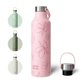 Bottle Bottle 600ml Insulated Water Bottle with Handle Hiking Drink Flask (Pink Flower)