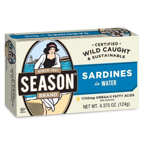 Season Sardines in Water, 4.375-Ounce Tins (Pack of 12)
