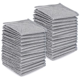Tecbeauty 30Pcs Multipurpose Wire Dishwashing Rags for Wet and Dry, 7.87" x 7.87" Non Scratch Steel Wire Dishcloth, Double Layer Reusable Metal Cleaning Cloth for Cookware, Sinks, Dishes, Stove Tops