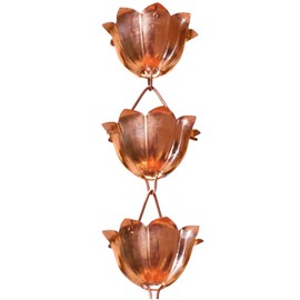 Monarch Rain Chains Pure Copper Lotus Cup Rain Chain Extension, 3 ft Copper Decorative Rain Catcher Chain for Gutters, Rain Gutter Extension Downspout