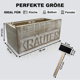 Menola Natural Kitchen Herb Set - Wooden Herb Box with Milled "Herb" Lettering - Includes Leak Protection & 2 x Writable Herb Signs - Perfect for Basil, Mint & Parsley